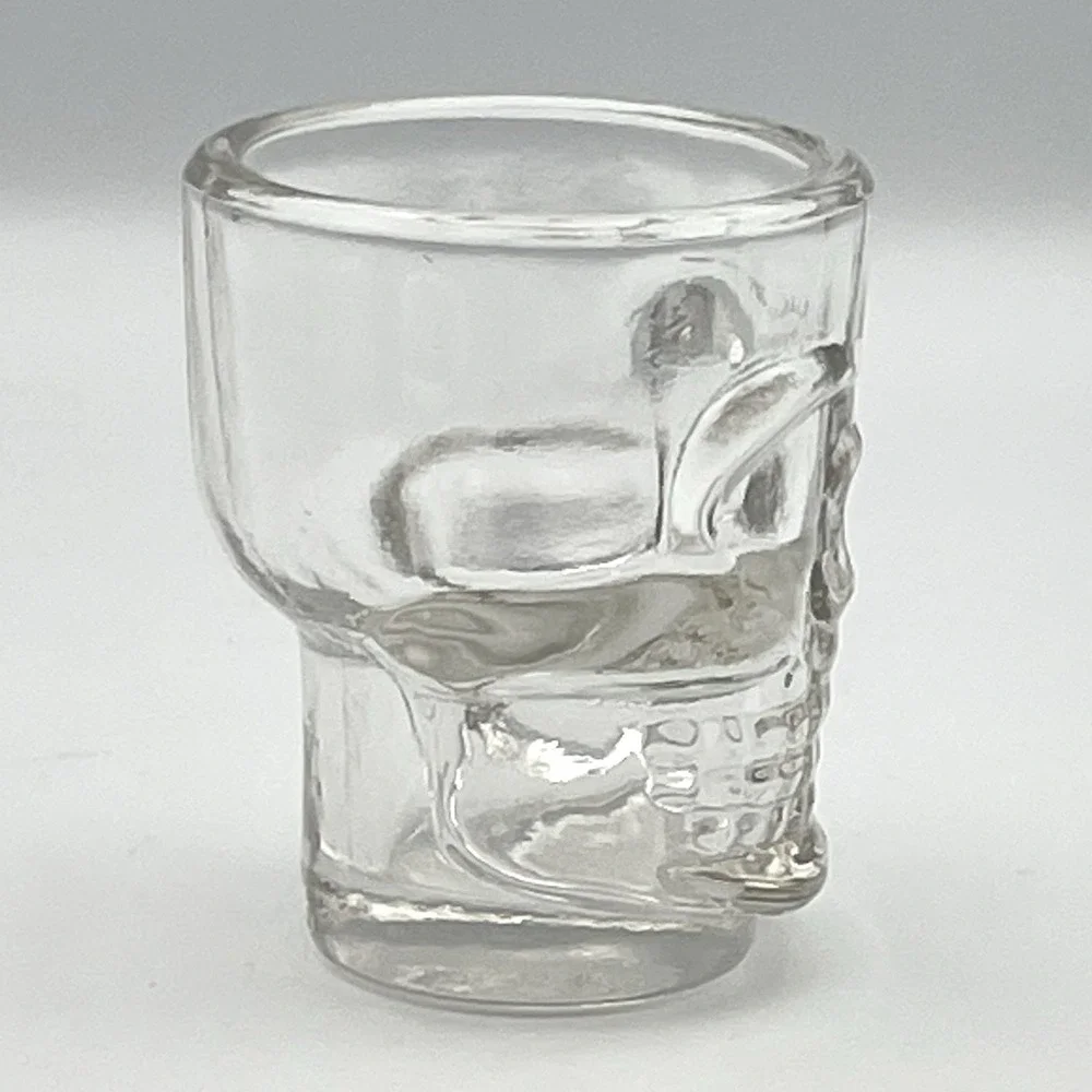 Skull Head Skeleton Face Shot‎ Glass Clear Pressed Glass Toothpick Holder